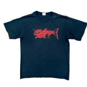 Freewill Art‎ T Shirt Medium Black Red Graphic Fish Eye Juan Ramirez Cotton